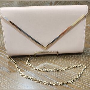 Madison West Envelope Clutch Crossbody Bag Blush Pink Gold Chain Purse